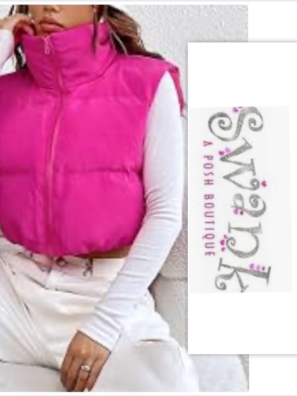 SWANK THE POSH Hot Pink Cropped Hooded Puffer Vest